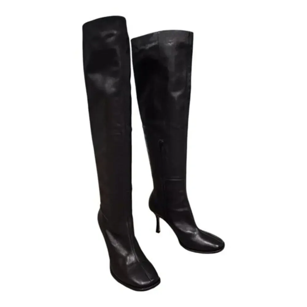 Jeffrey Campbell Ziletta‎ Black Leather Over The Knee Boots Heel Dressy Party